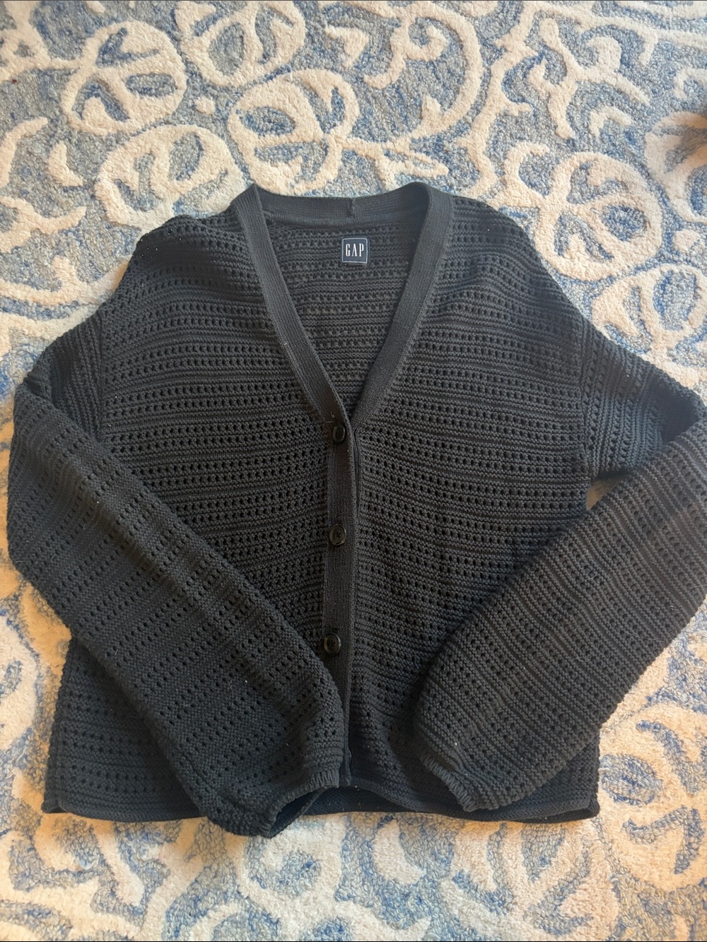 GAP Dark GreyOpen-Knit V-Neck Button-Up Cardigan